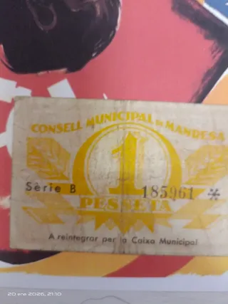 Billete 1 Peseta Manresa