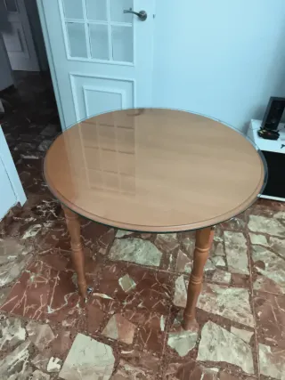 Mesa redonda de madera y cristal 80cm