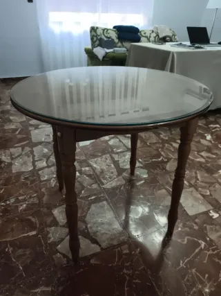 Mesa redonda de madera y cristal 80cm