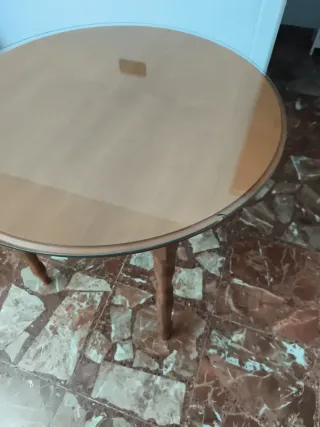 Mesa redonda de madera y cristal 80cm