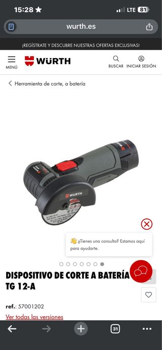 Mini Radial Wurth 12V + 2 Baterías