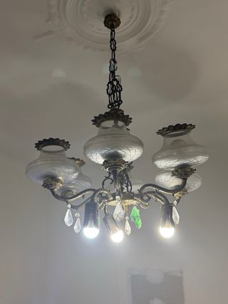 Lámpara araña bronce vintage 5 tulipas