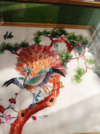 Quadro ricamo uccelli e fiori