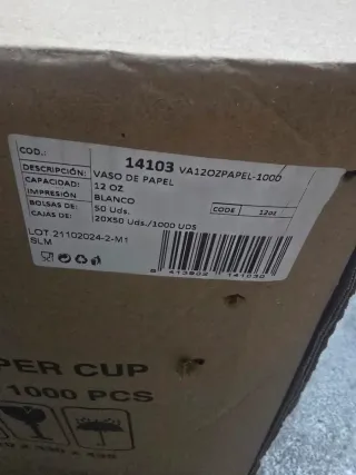 Vasos de Papel Blancos 12 oz - 1000 Unidades