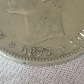 Moneda Plata 5 Pesetas Alfonso XII 1877 DE M