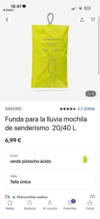 Funda Impermeable Mochila Quechua 10-20L Amarillo