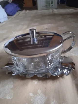 Azucarero cristal y acero inoxidable