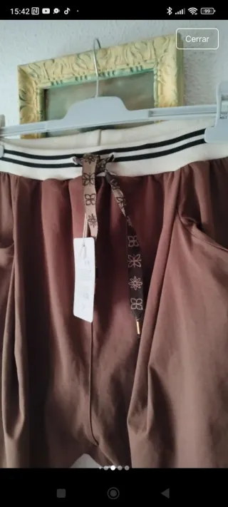 Pantalón Marrón Talla XXL con Cintura Elástica