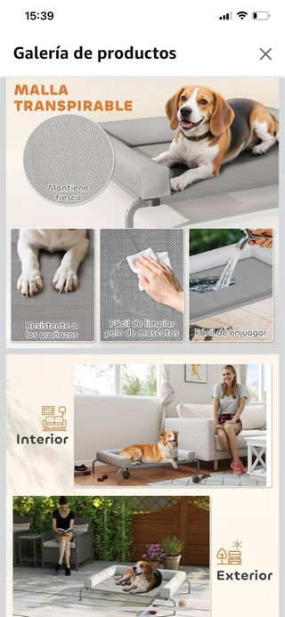 Cama elevada perro mediano/grande gris