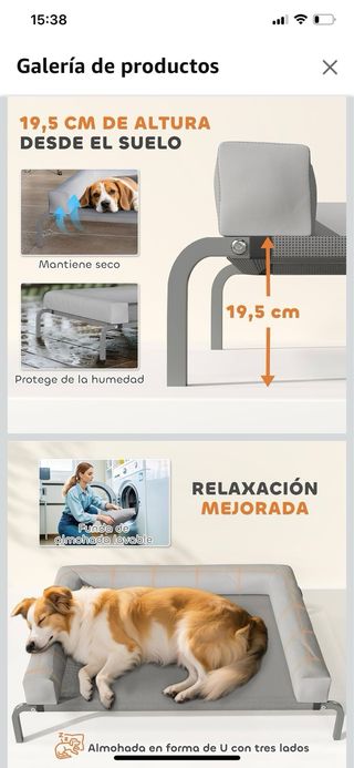 Cama elevada perro mediano/grande gris