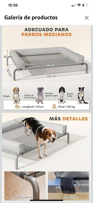 Cama elevada perro mediano/grande gris