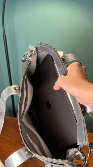 Bolso MAS1 Piel Gris Metalizado