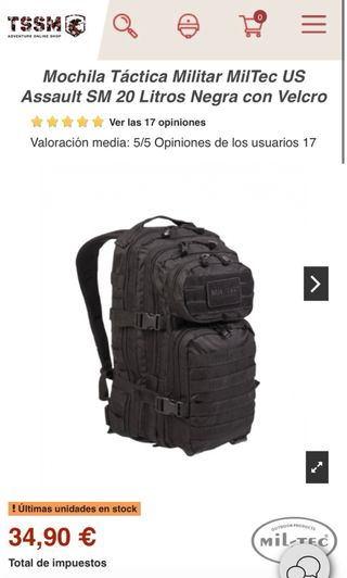 Mochila Táctica Mil-Tec Negra 20L