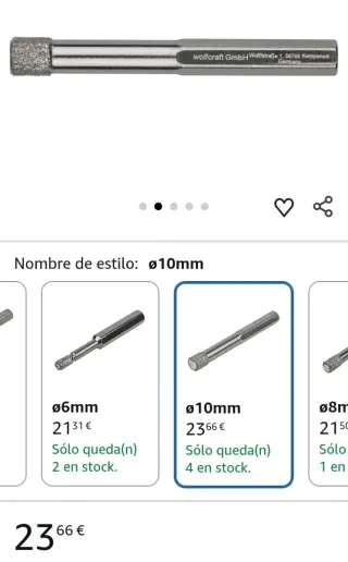 Broca recubierta de diamante Ø 10 mm.