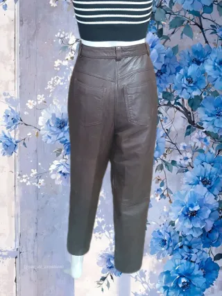 Pantalón de Piel Genuina Mujer Marrón
