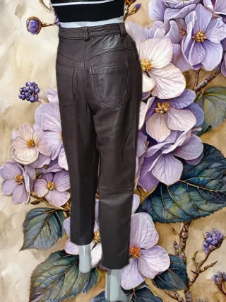 Pantalón de Piel Genuina Mujer Marrón