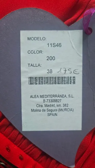 Vestido fiesta rojo adornos plateados 36 38 S M