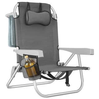 Silla de playa, plegable y ajustable, con función de mochila, gris