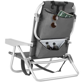Silla de playa, plegable y ajustable, con función de mochila, gris
