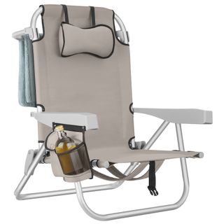 Silla de playa, plegable y ajustable, con función de mochila, beige