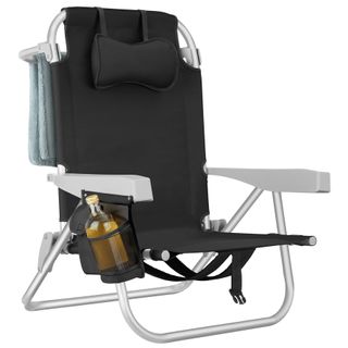 Silla de playa, plegable y ajustable, con función de mochila, negro