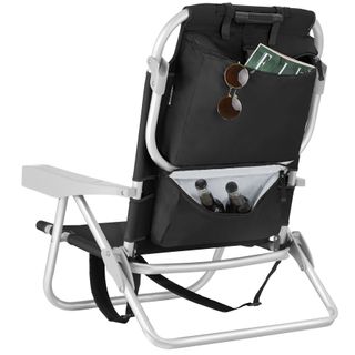 Silla de playa, plegable y ajustable, con función de mochila, negro