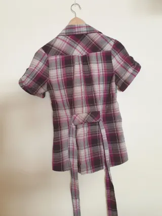 Camisa cuadros morada con cinturón