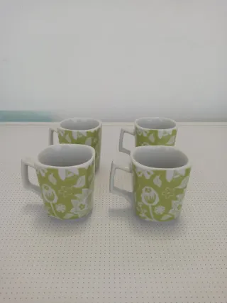 4 Tazas Mini Porcelana Flores Verdes
