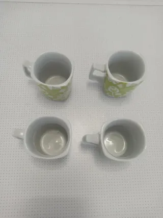 4 Tazas Mini Porcelana Flores Verdes