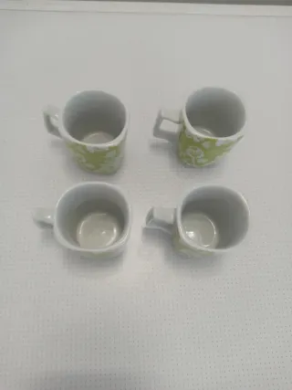 4 Tazas Mini Porcelana Flores Verdes