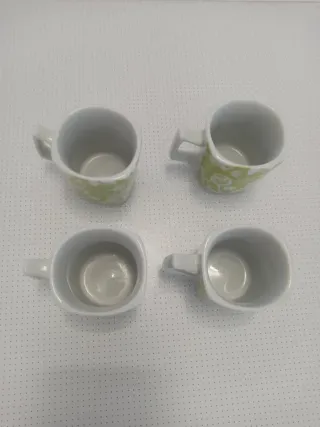 4 Tazas Mini Porcelana Flores Verdes