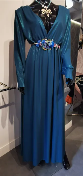 Vestido fiesta azul verde brillante