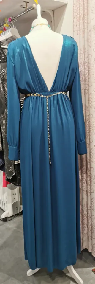 Vestido fiesta azul verde brillante