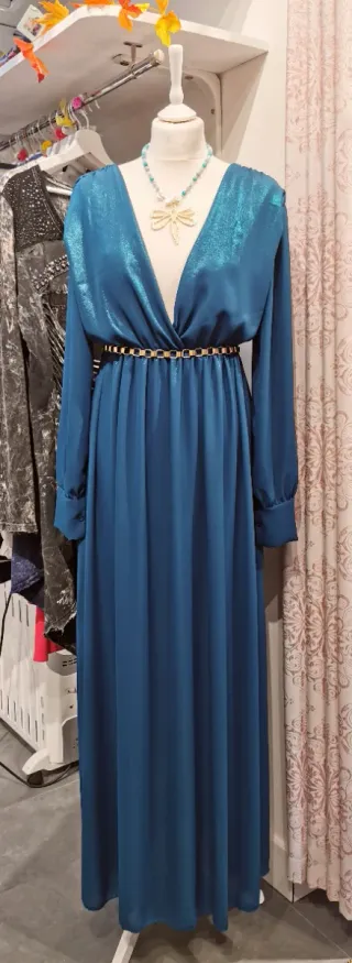 Vestido fiesta azul verde brillante