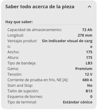 Batería Coche Varta E43 12V 72Ah 680A