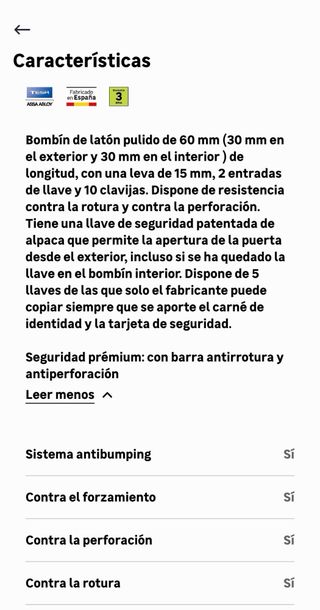 Bombín TESA TK100 30x30mm Latonado Alta Seguridad