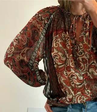 Blusa Zara Estampada Marrón y Naranja