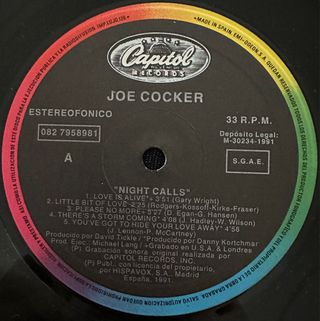 JOE COCKER VINILO LP NIGHT CALLS 1991 EX