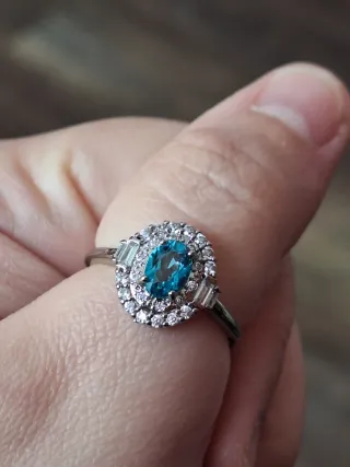 Anello Acciaio Topazio Blu e Moissaniti