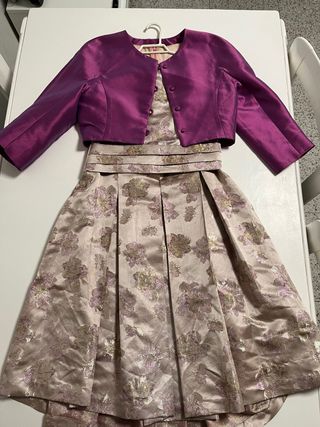Vestido y chaqueta niña oro y morado