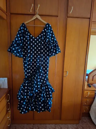 Vestido Flamenca Lunares Negro Blanco
