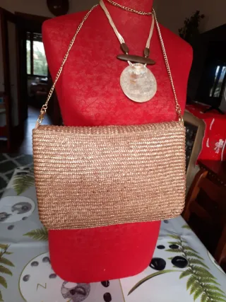 Borsetta paglia tracolla beige/oro