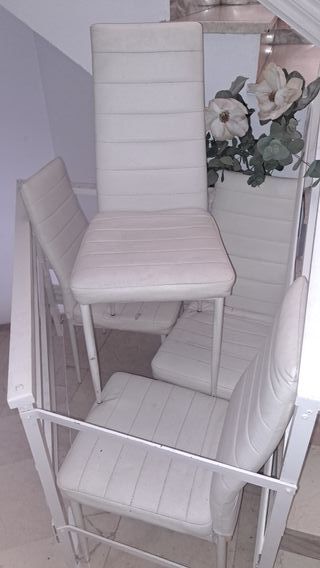 4 Sillas Comedor Piel Sintética Blanca