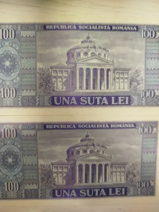 2 Banconote Romania 100 Lei 1966 Correlativa