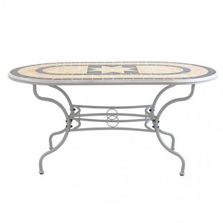 Tavolo da Esterno Ovale Piano in Cemento a Mosaico