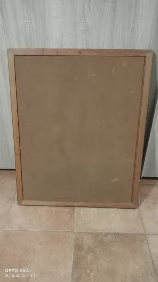 Antiguo cuadro mujer con jarrón y barco