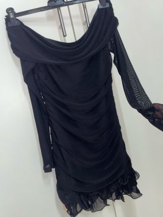 Vestito velato nero scollo Bardot
