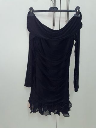 Vestito velato nero scollo Bardot