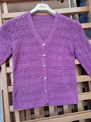 Cardigan uncinetto viola