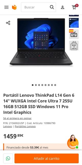 Portátil Lenovo i7 Negro NUEVO A ESTRENAR